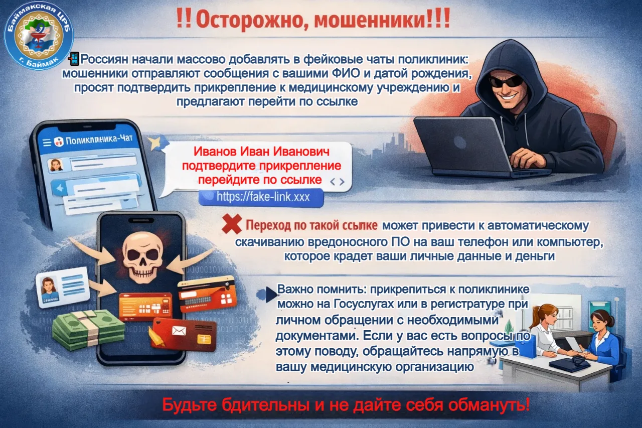 Осторожно, мошенники!Россиян начали массово добавлять в фейковые чаты поликлиник: мошен...