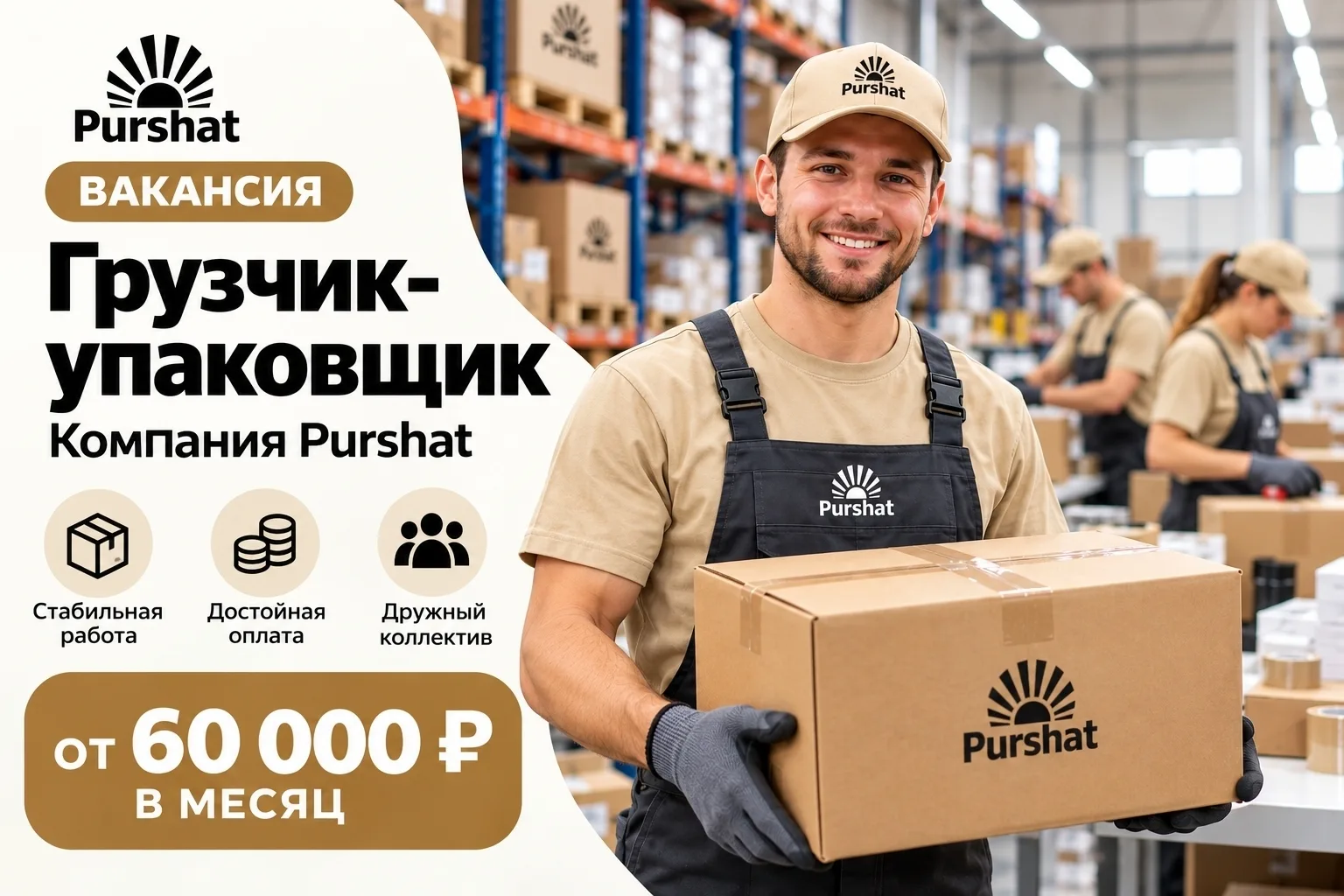 Грузчик-упаковщик на теплый склад (2/2) — от 65 000 ₽