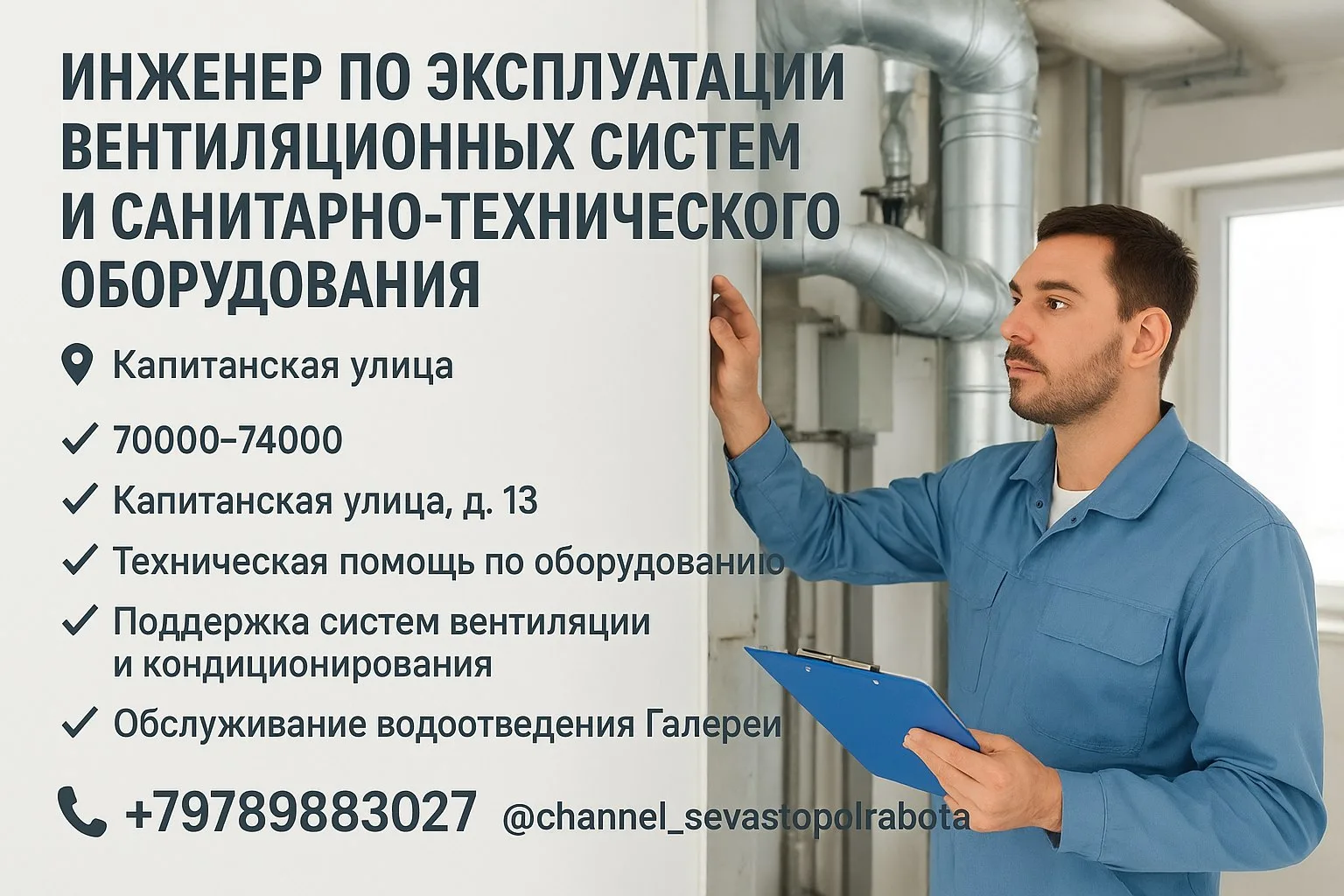 🔊 ИНЖЕНЕР ПО ЭКСПЛУАТАЦИИ ВЕНТИЛЯЦИОННЫХ СИСТЕМ И САНИТАРНО-ТЕХНИЧЕСКОГО ОБОРУДОВАНИЯ