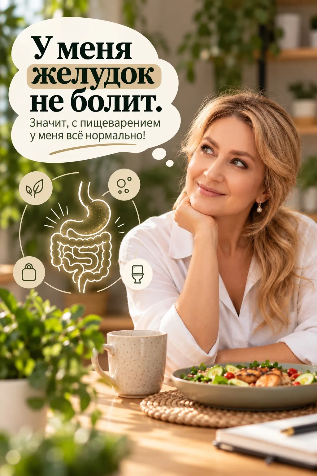 «У меня желудок не болит. Значит, с пищеварением у меня всё нормально».