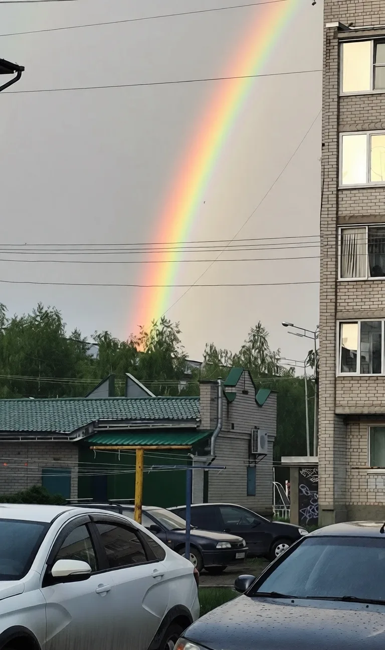 После сильного дождя, если выглядывает солнце 🌞, на небе может появиться радуга 🌈. 💐...