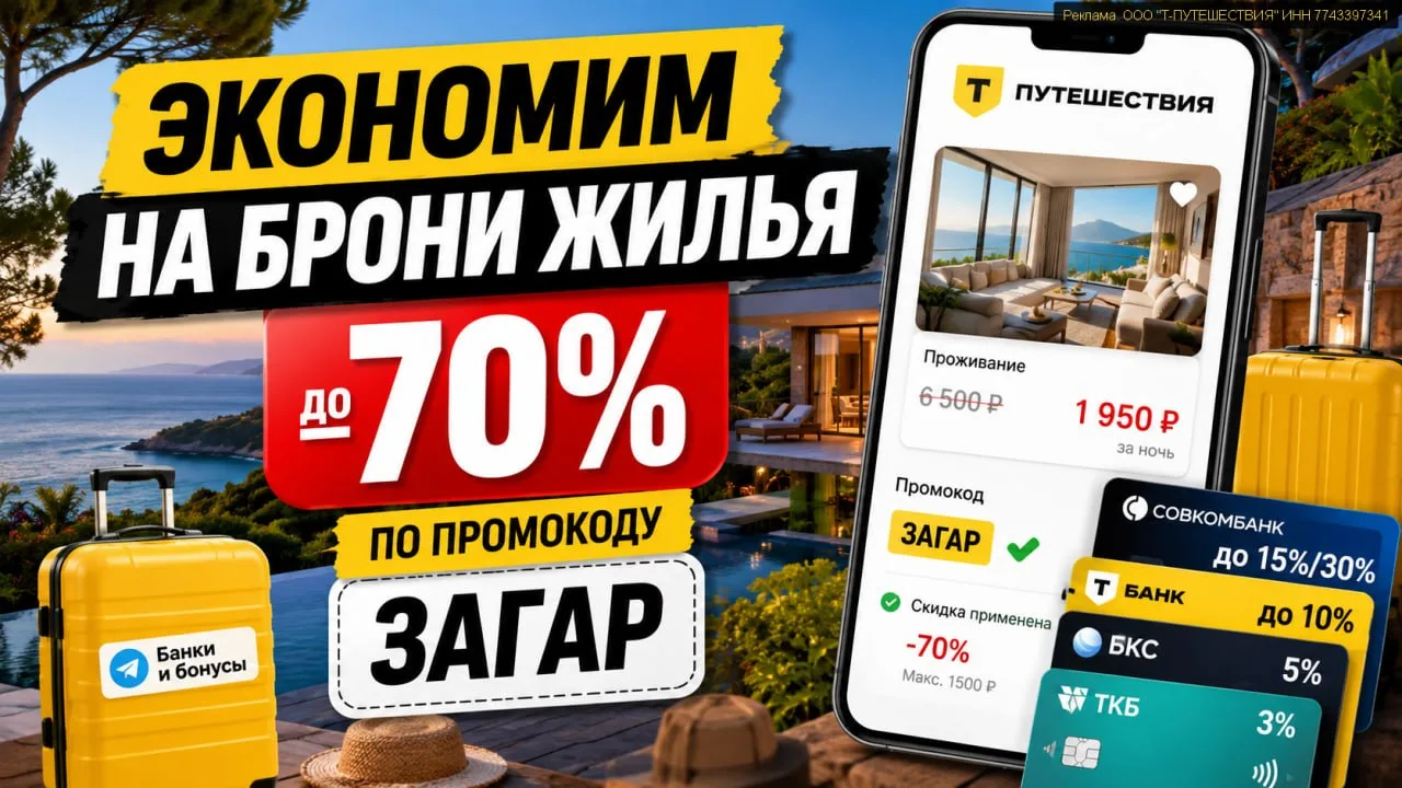 💳 Новый промик до 70% скидки от Т-Путешествий