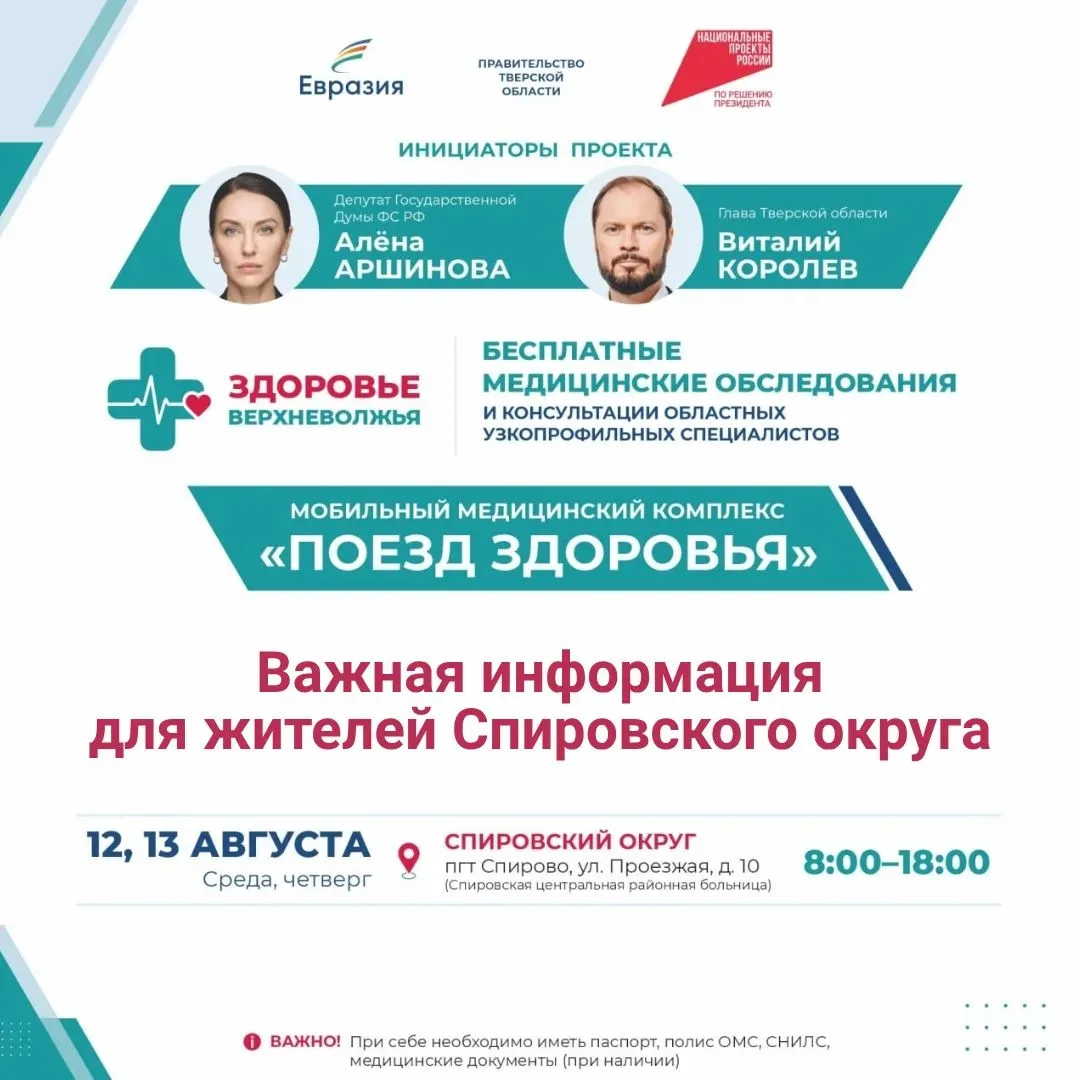 В Спирове 12 и 13 августа будут работать бригады областных врачей и передвижные медицин...