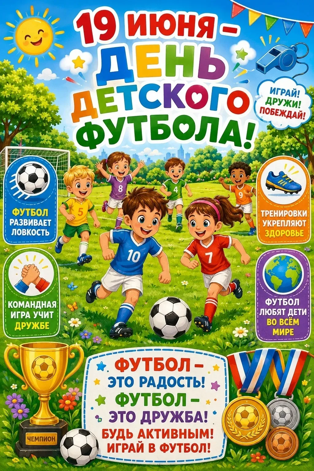 ⚽19 июня отмечается Всемирный день детского футбола.