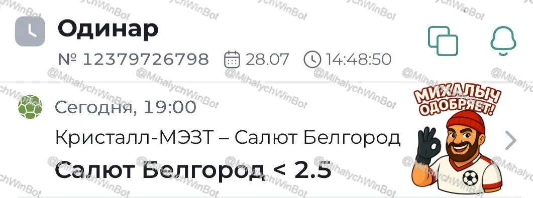 Кристалл-МЭЗ — Салют Белгород. Кубок России. Прогноз: индивидуальный тотал «Салюта Белгород» меньше 