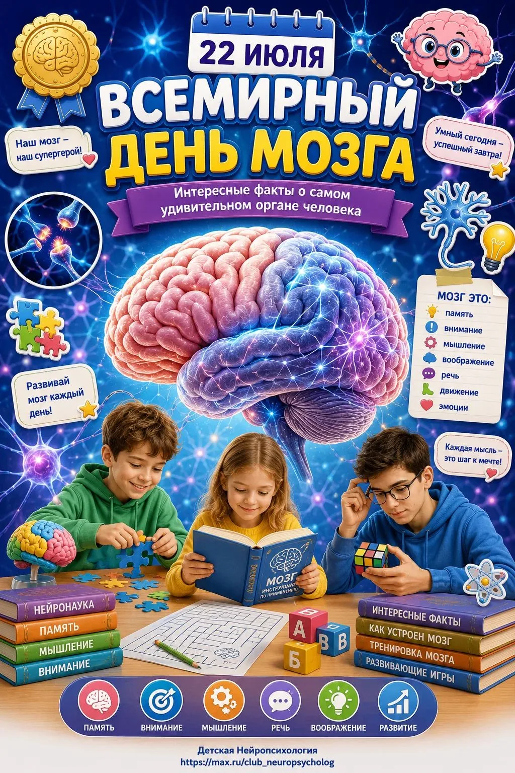 Добрый день. 
Всемирный день мозга (World Brain Day), который отмечается 22 июля, — отличный повод п
