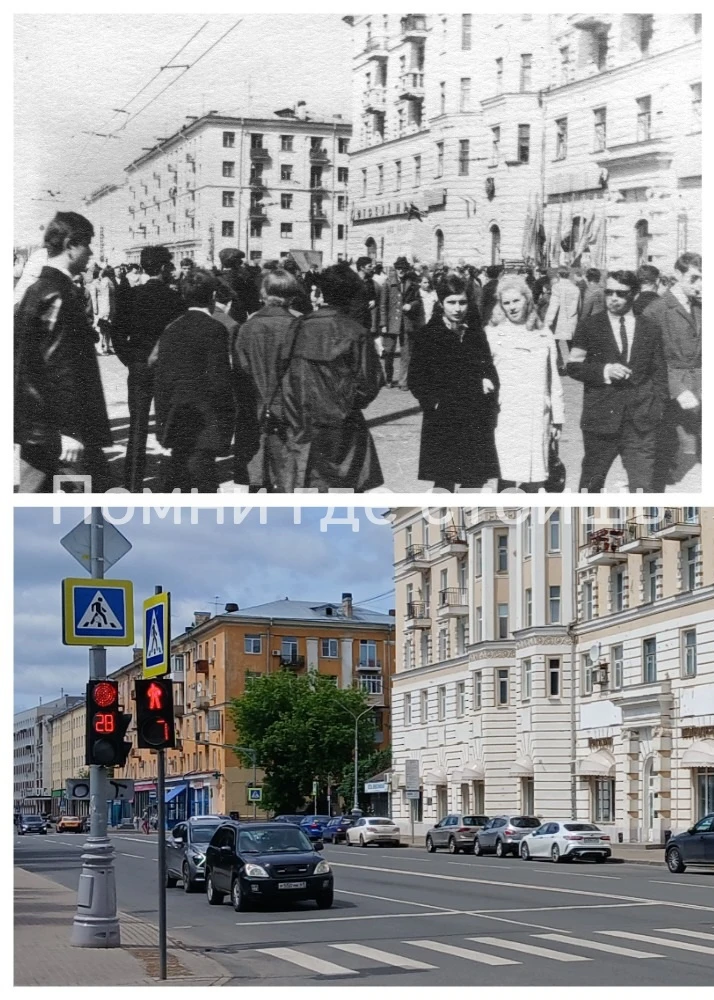 Город Калинин. Скопление людей происходит на улице "Правды" (Новоторжской), у магазина «Детский мир»