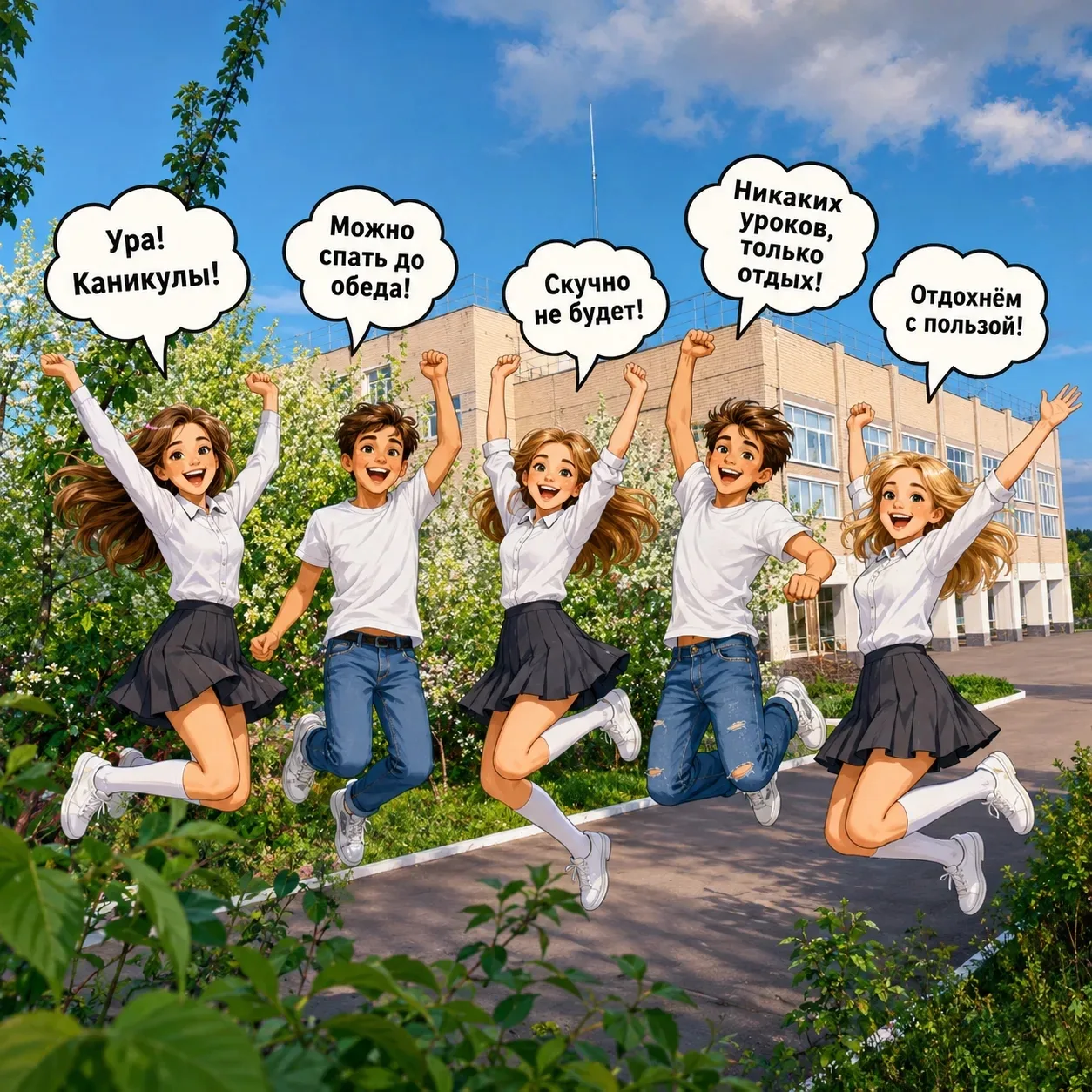 🎉Ура! Этот долгожданный день наступил! 
Каникулы!!!

Закончились уроки!
Каникулы — три месяца!
В ра
