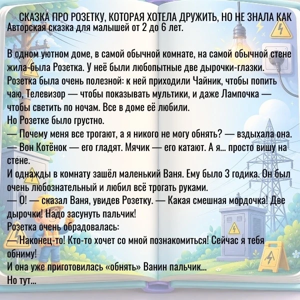 🤗СКАЗКА ПРО РОЗЕТКУ, КОТОРАЯ ХОТЕЛА ДРУЖИТЬ, НО НЕ ЗНАЛА КАК! 
(авторская сказка для дошкольников о