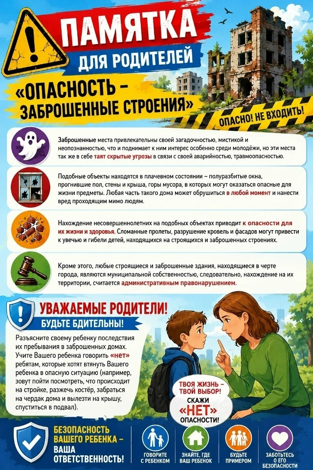 🚧Памятка для родителей "Опасность заброшенных сооружений"