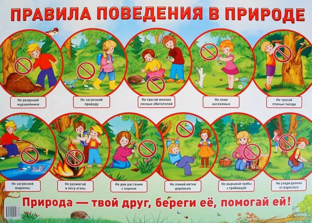 Главное правило безопасности детей на природе — постоянный контроль взрослых и знание базовых запрет