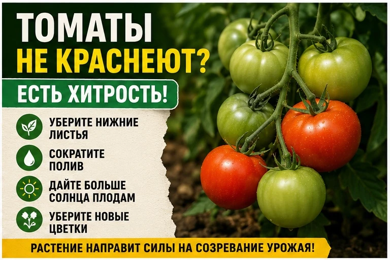 🍅 ТОМАТЫ НЕ КРАСНЕЮТ?
ЕСТЬ ХИТРОСТЬ

🍅 Томаты висят зелёные неделями?

Есть простой способ ускорит