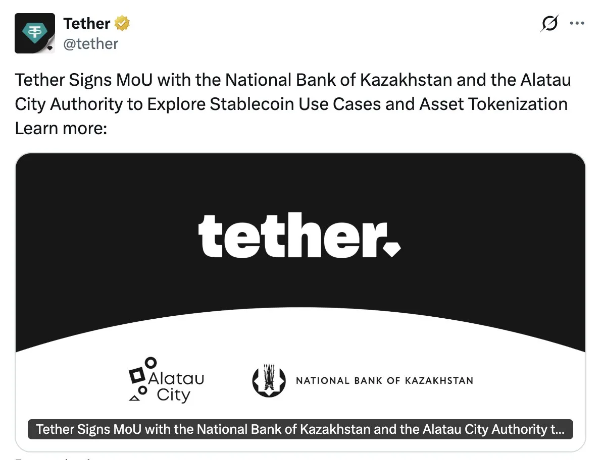 🤝 Tether и Нацбанк Казахстана договорились проработать выпуск стейблкоина, привязанног...