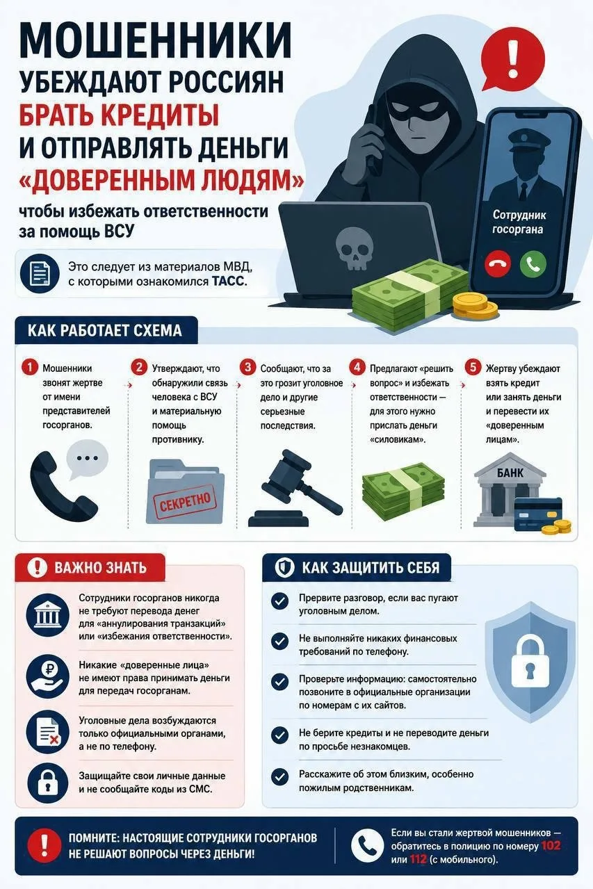 ⚠️ МВД предупредило о новой схеме мошенничества.  Аферисты звонят россиянам от имени госорганов и пу