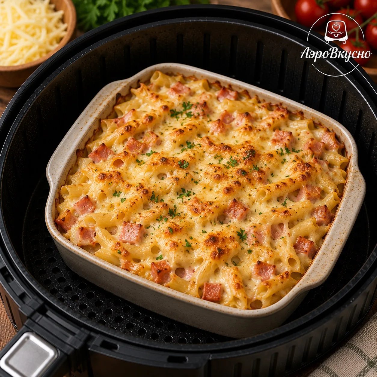 🧀 Макаронная запеканка с ветчиной и сыром в аэрогриле
