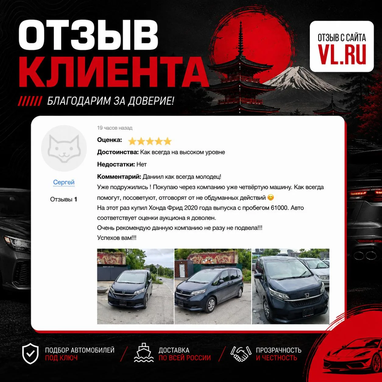 Отзыв нашего клиента Сергея - HONDA FREED 2020 из Японии 🇯🇵