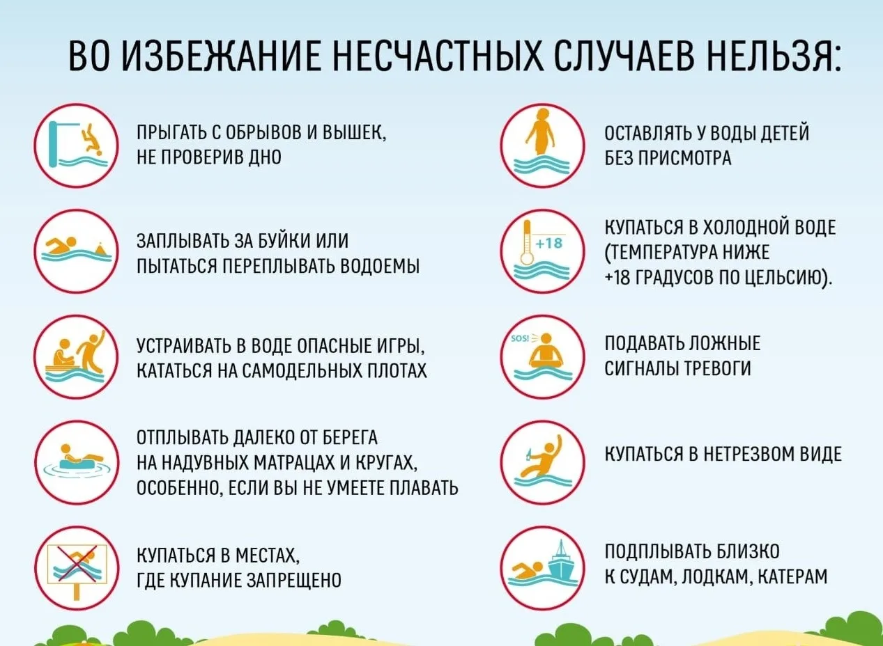Безопасность на воде

🌊 Лето — время прогулок, пикников и, конечно, отдыха у воды. Но водоёмы могут