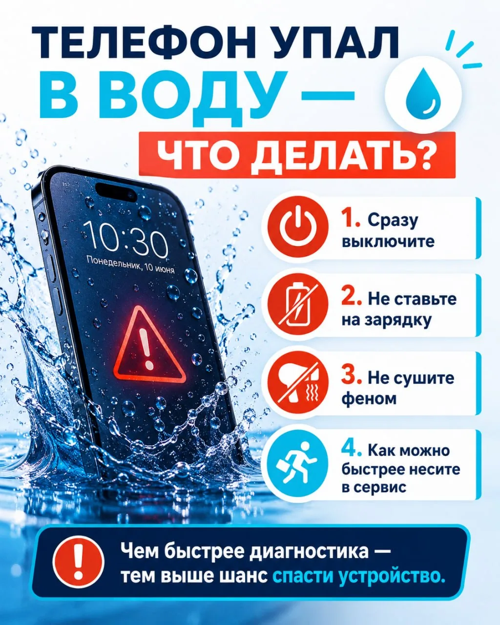 📱 Телефон упал в воду - что делать?