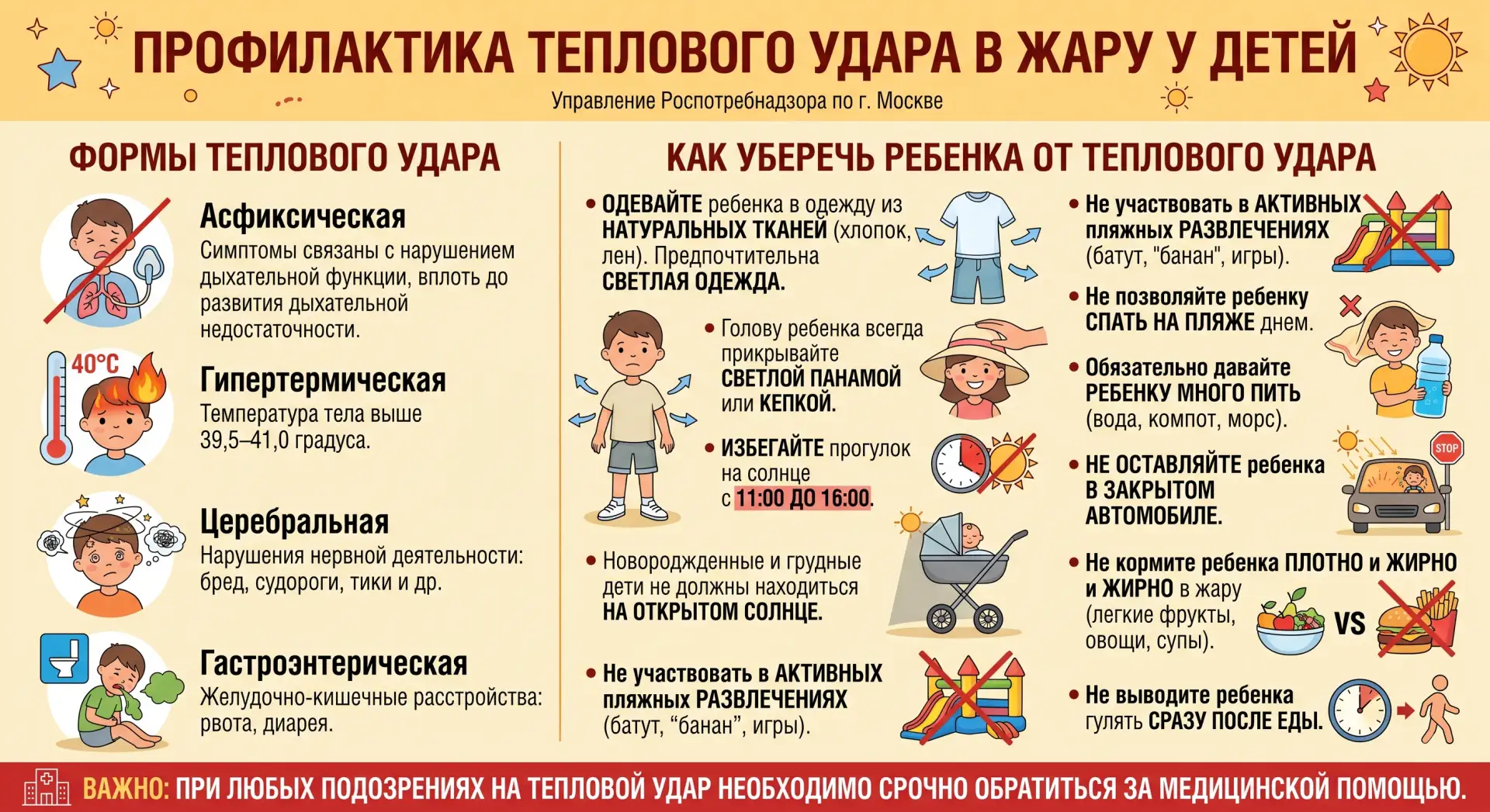 Профилактика теплового удара в жару у детей

Тепловой удар – это состояние, которое возникает вследс
