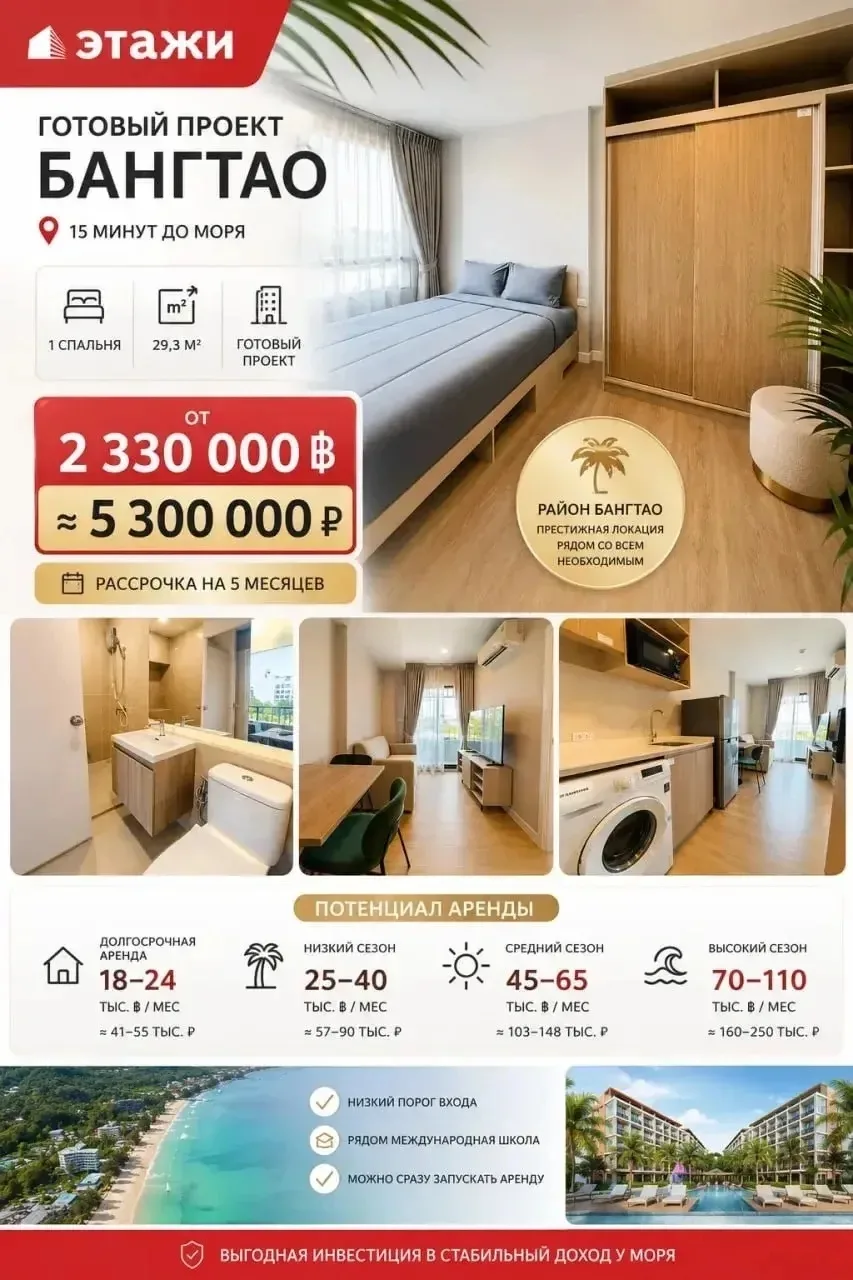 Квартира на Банг Тао всего в 15 минутах от самого большого 8 км пляжа Пхукета с пляжным...