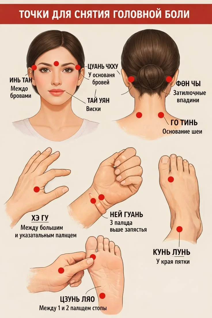 Точки для снятия головной боли