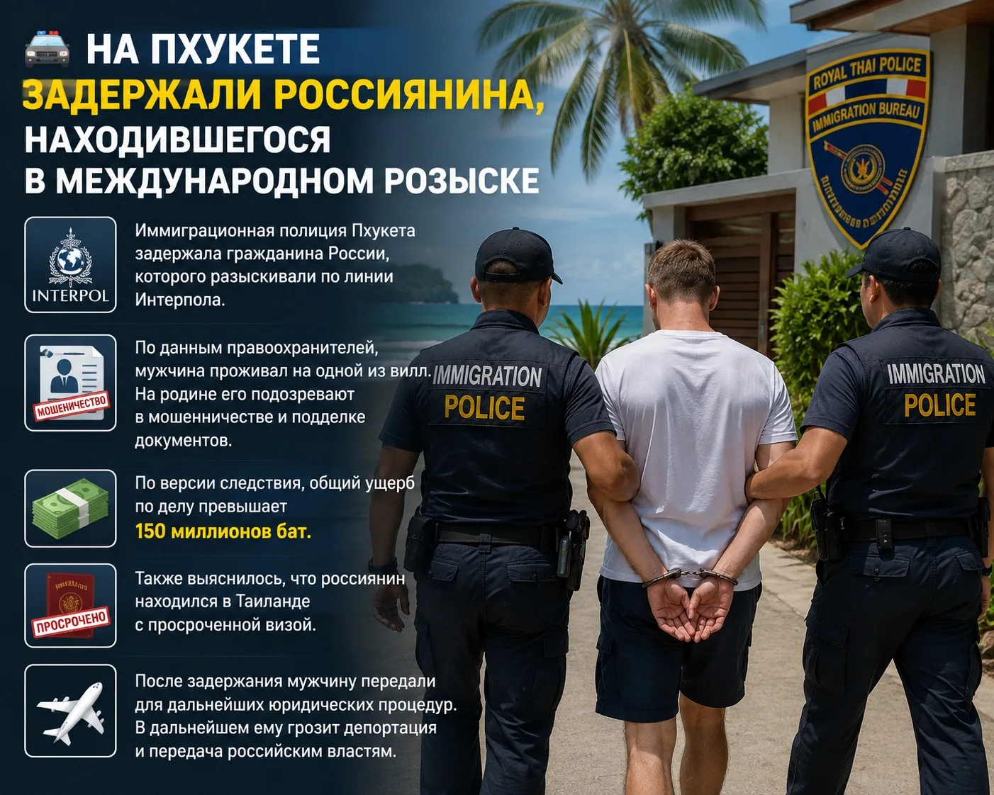 На Пхукете задержали россиянина, находившегося в международном розыске 👮🏽‍♂️ 

Иммиграционная поли