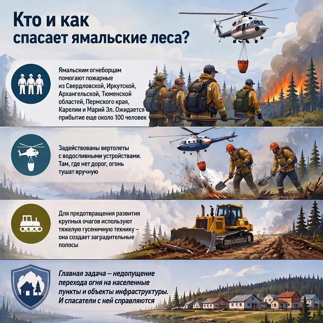 Ямал продолжает борьбу с природными пожарами: на тушение брошены силы около 1400 спасат...