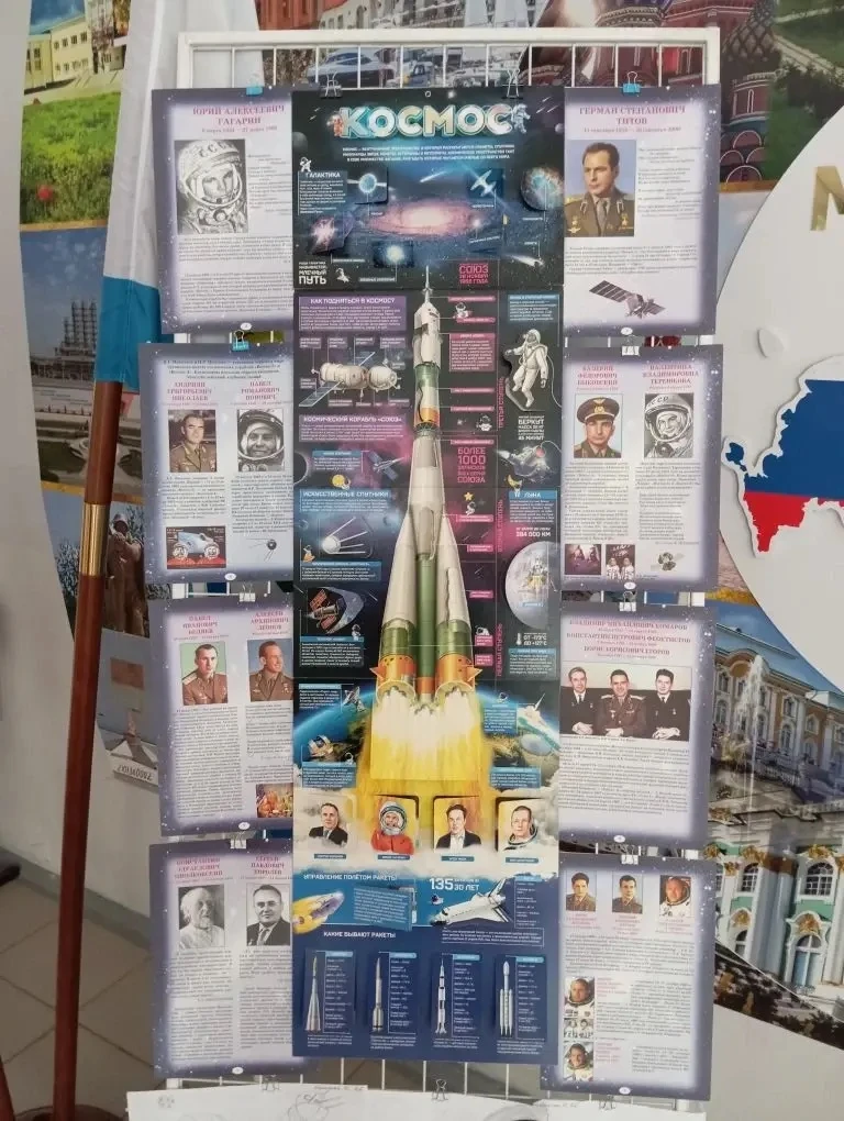 ⭐ Ко Дню космонавтики активисты ШУС организовали настоящий космический уголок: 🪐 Информационный стен