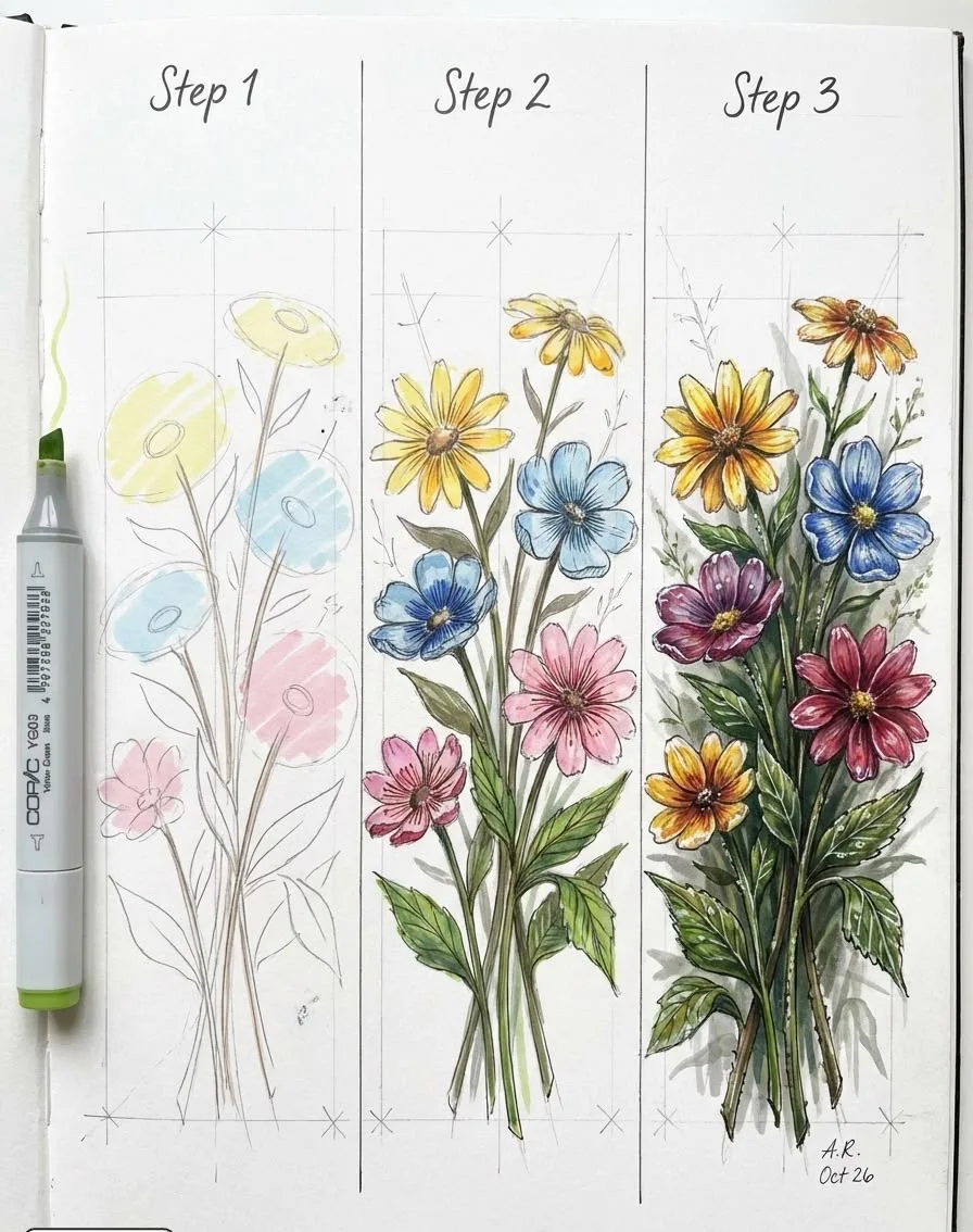 Рисуем прекрасный букет 💐