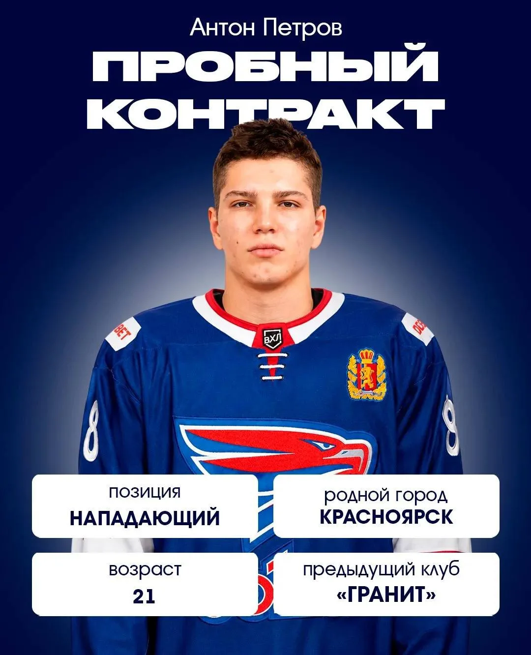 «Сокол» заключил пробный контракт с нападающим Антоном Петровым ✅

21-летний красноярец сыграл 87 ма