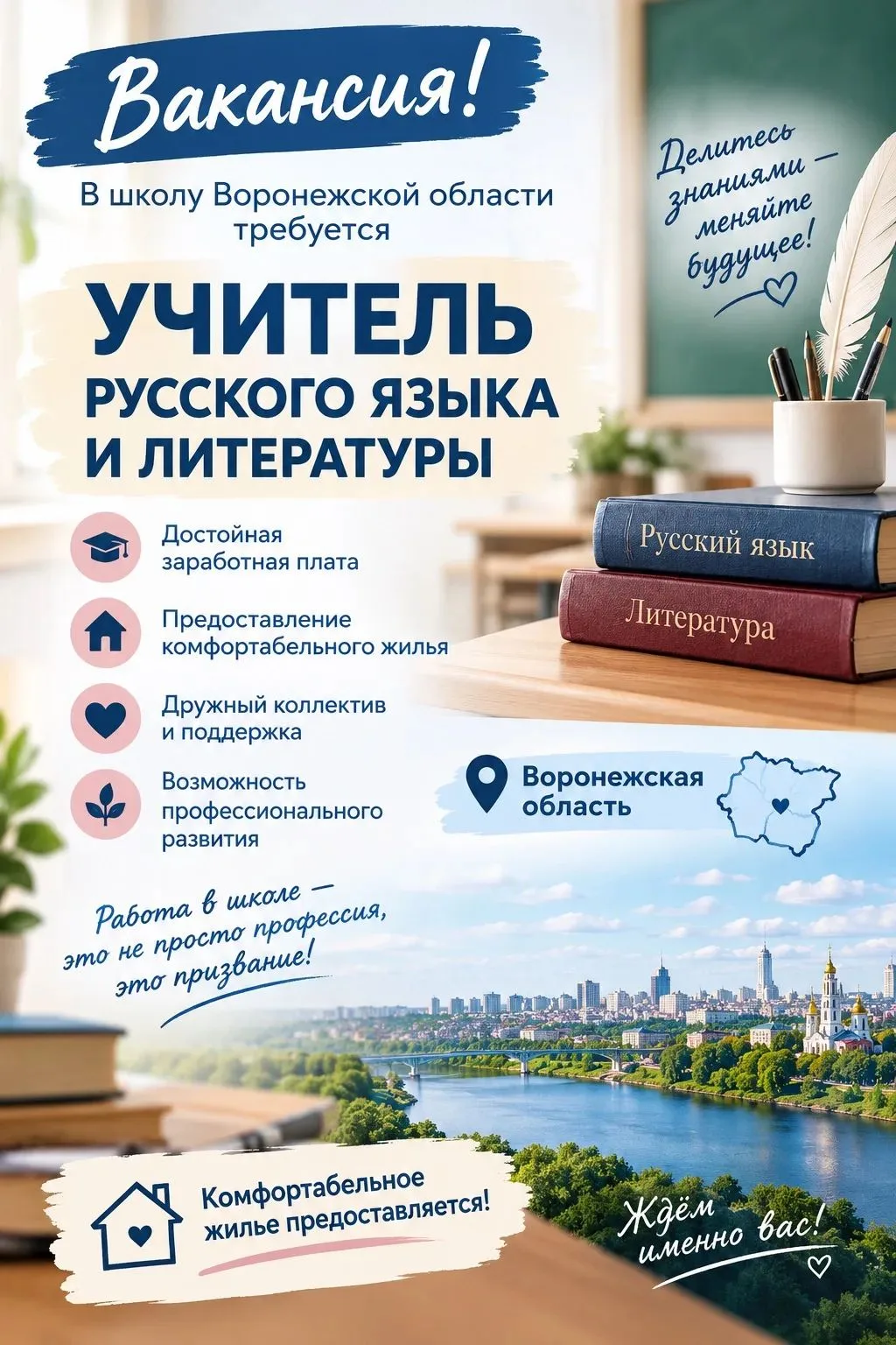 📍В школу Воронежской области Бобровского района требуется учитель русского и литератур...