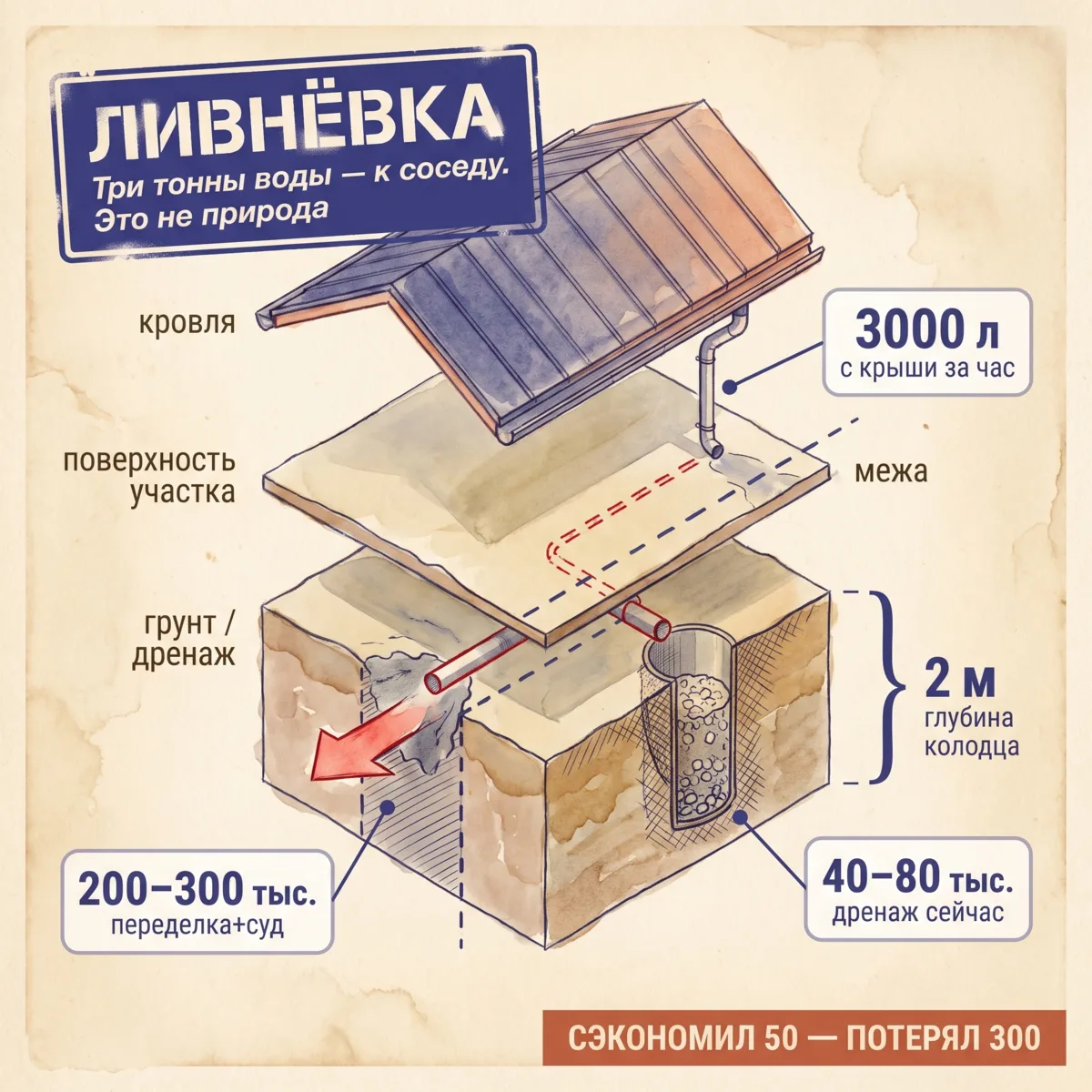 💧 Ливнёвка выведена к забору: почему это прямой путь в суд