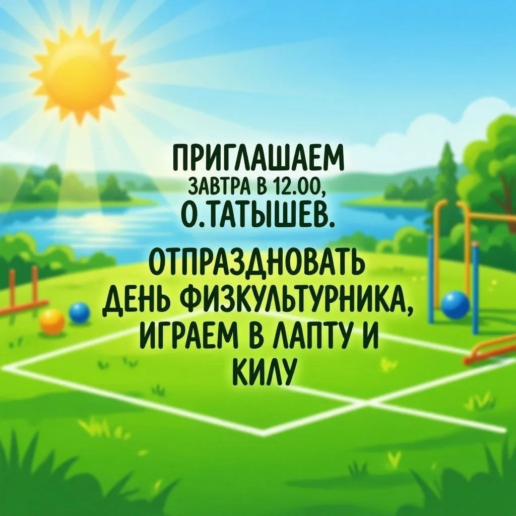 Отмечаем День физкультурника! 

🤩 8 августа, в 12:00 
📍остров Татышев, гео-позиция: [контакт скрыт
