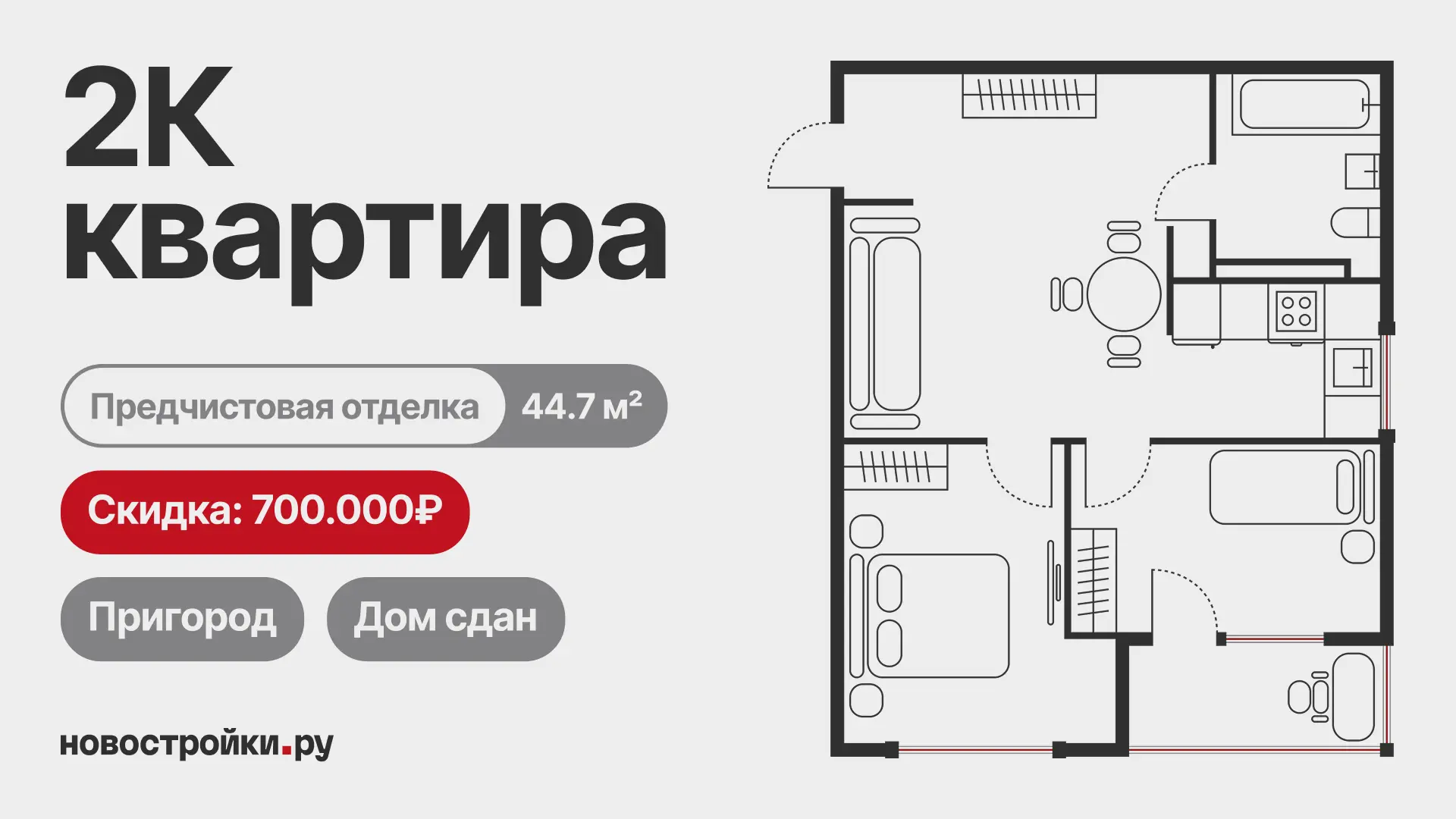 🤩 Дом уже сдан, ремонт почти закончен — двушка в пригороде, куда можно заехать без дол...