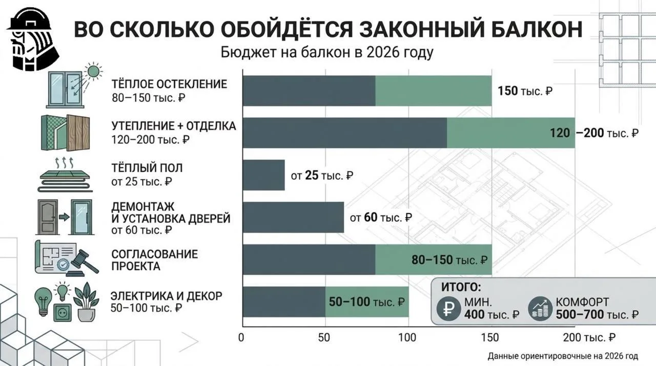 ✅ Присоединить балкон: что запрещено и сколько стоит единственный легальный вариант

➖ Расширить жил