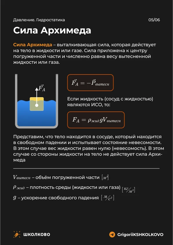 Сегодня изучаем теорию по силе Архимеда 🔥

Подготовка к ОГЭ по физике с Гришей