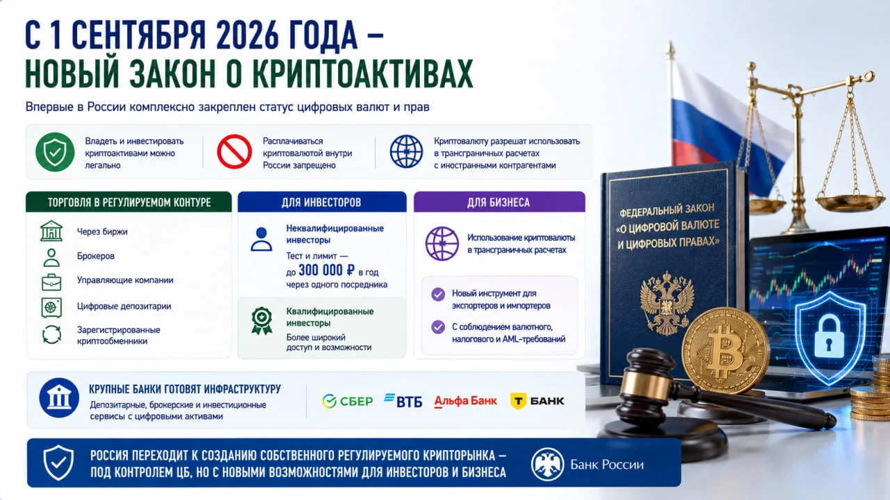 С 1 сентября 2026 года российский крипторынок начинает жить по новым правилам. В стране...