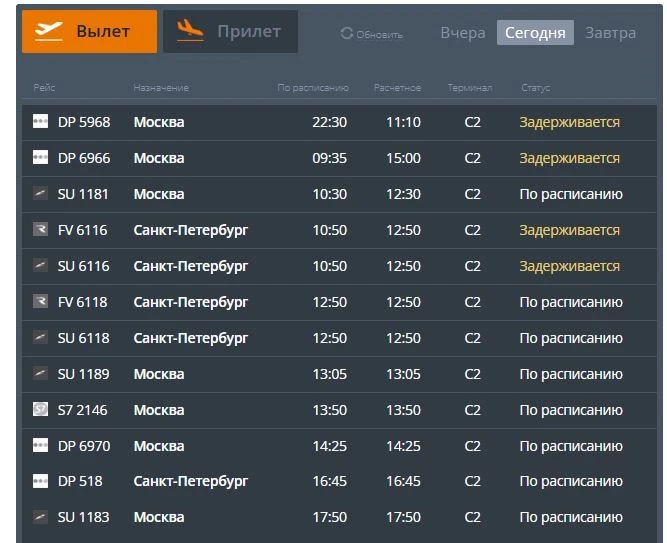 Несколько рейсов задерживаются с 1 октября