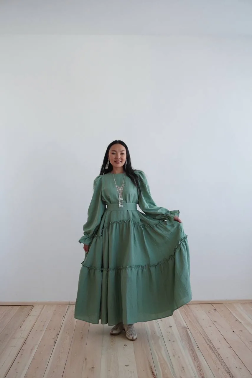Длинное платье в стиле "Халадаай" в мятном цвете🌿
