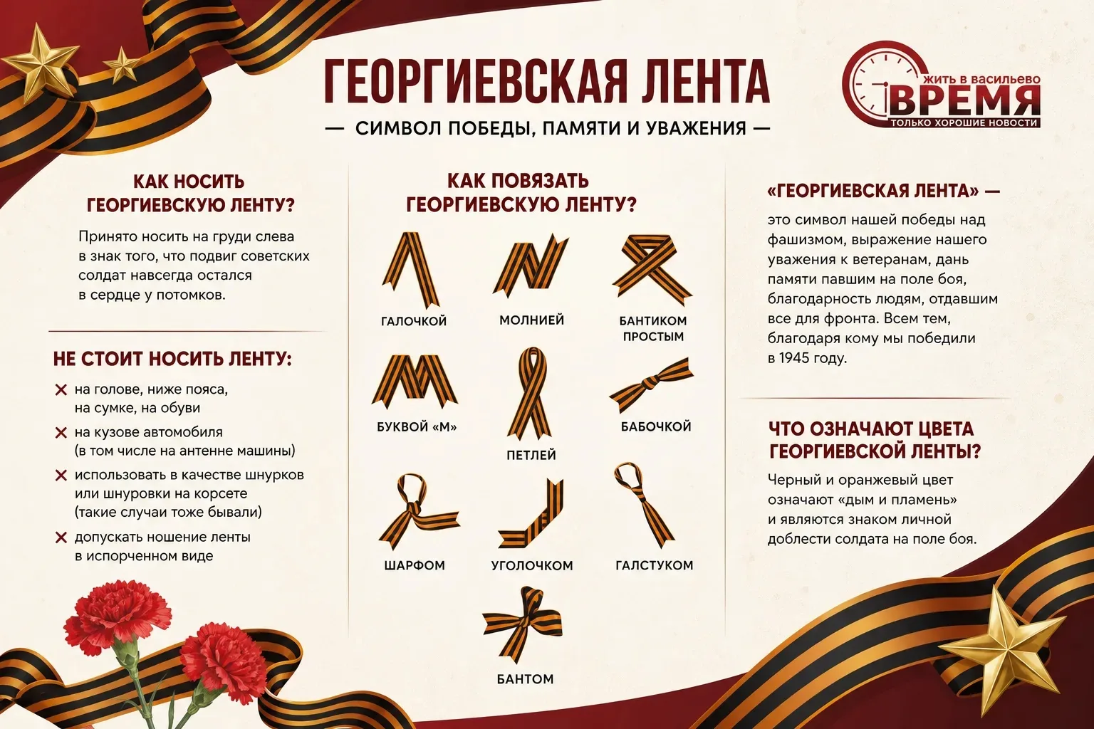 🎗 Как правильно носить георгиевскую ленту

В преддверии Дня Победы напоминаем: георгиевская лента —