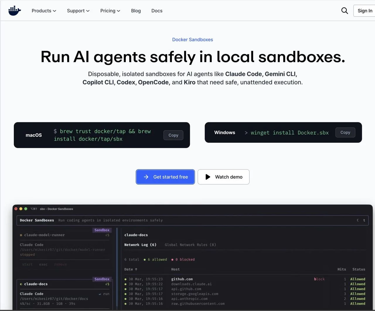 🐳 Docker представил Sandboxes — изолированные среды для AI-агентов кодирования.