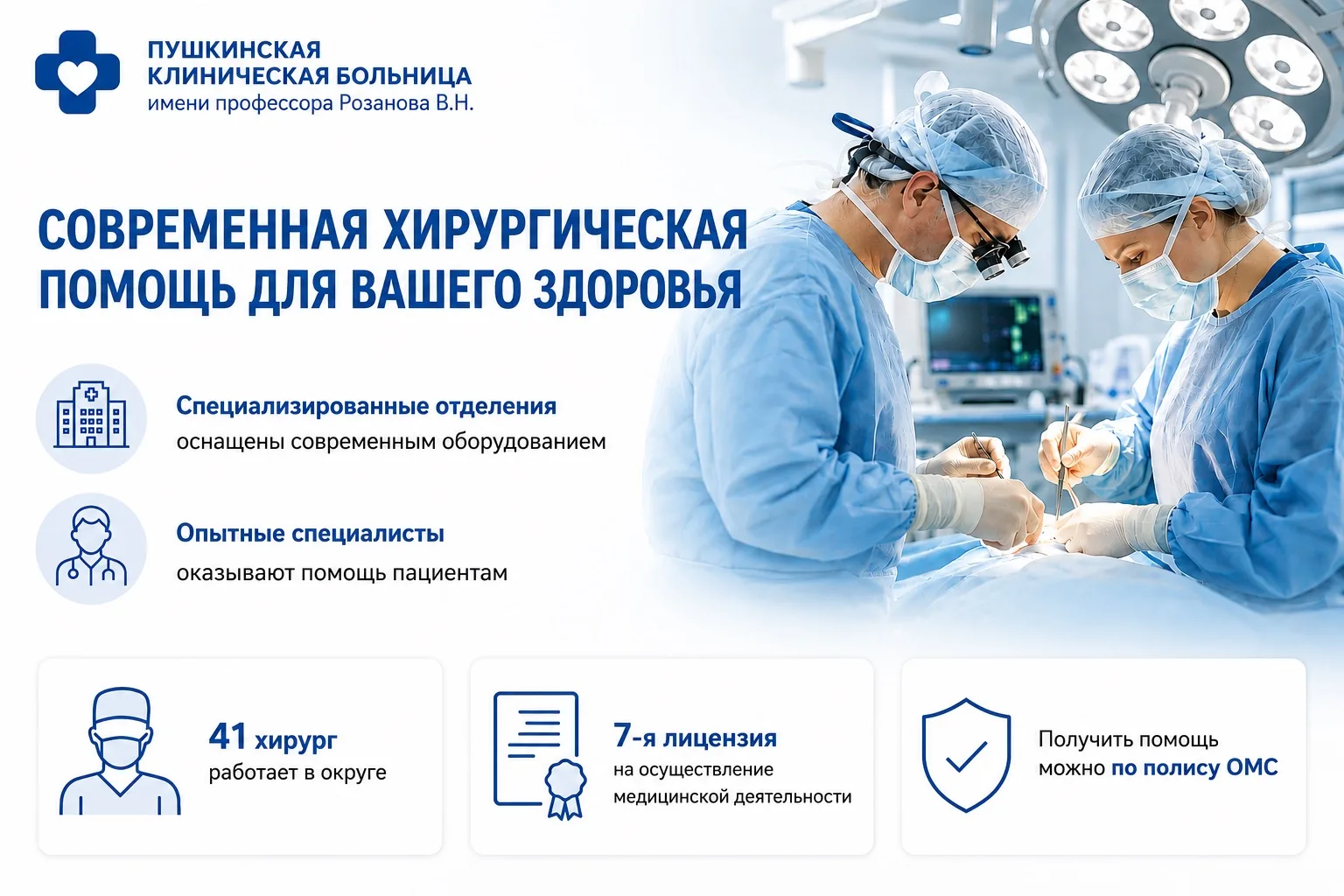 В Пушкинской клинической больнице имени профессора Розанова В.Н. созданы все условия для оказания кв