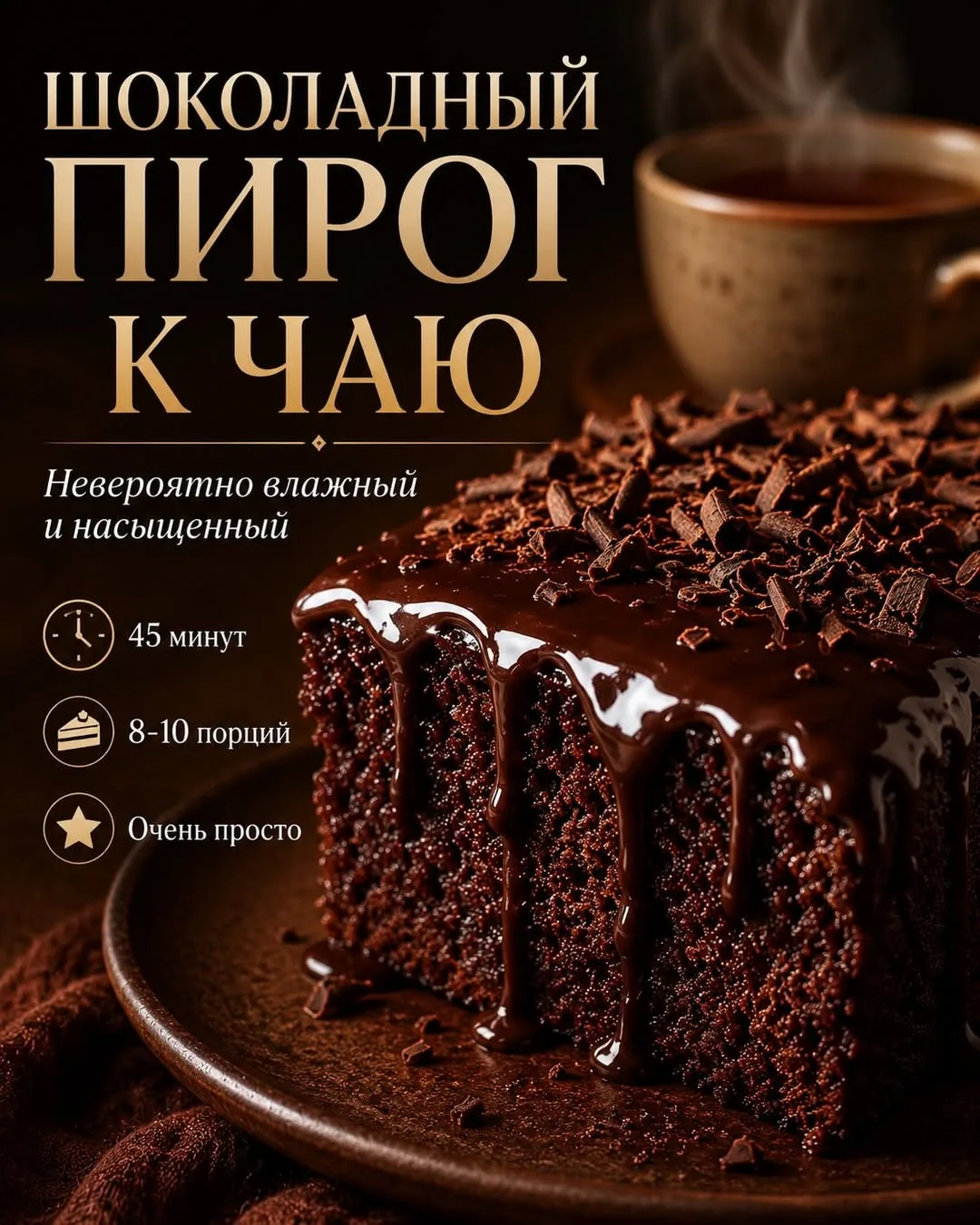 🍫 ШОКОЛАДНЫЙ ПИРОГ К ЧАЮ

Если хочется чего-то домашнего, простого и очень шоколадного, этот рецепт