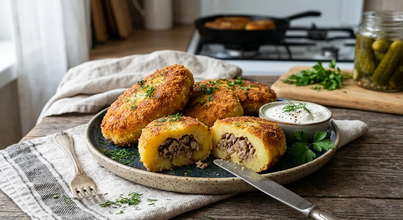 🥔 Нежнейшие картофельные зразы с мясной начинкой: секрет идеальной золотистой корочки!