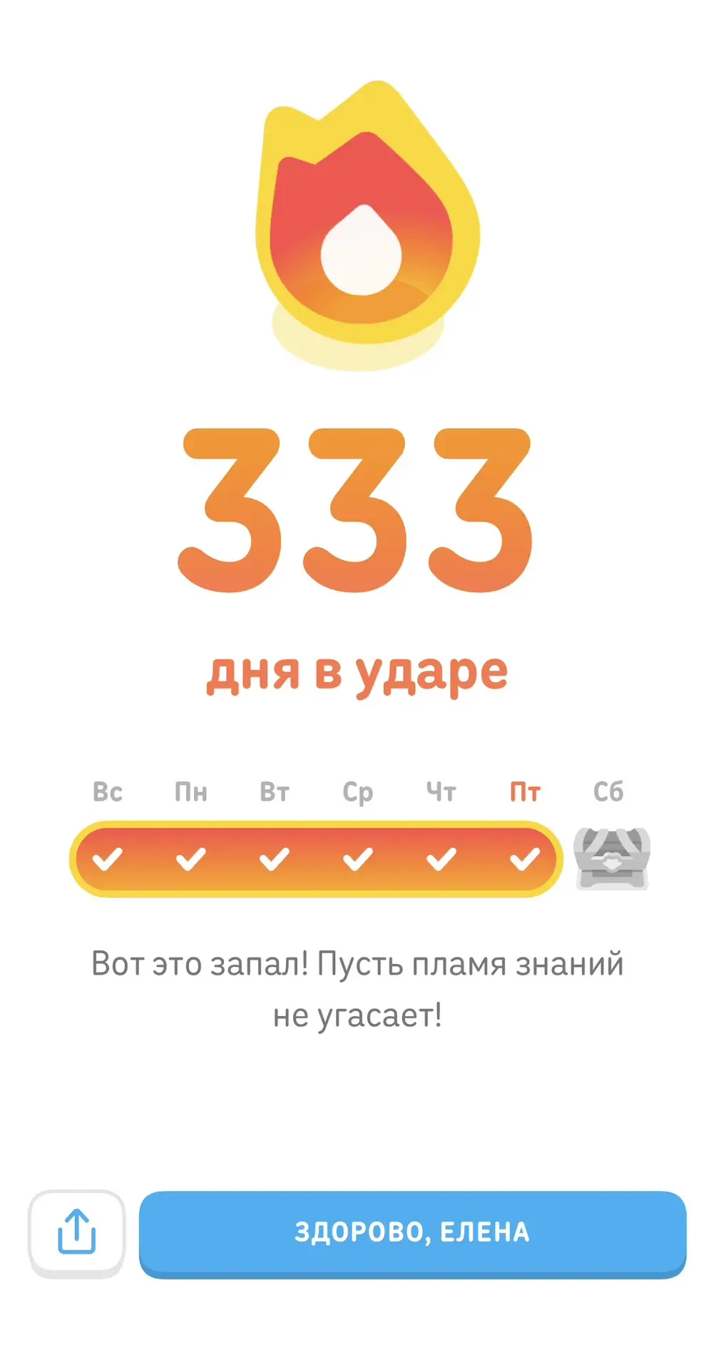 А вы не забываете про уроки Duolingo?