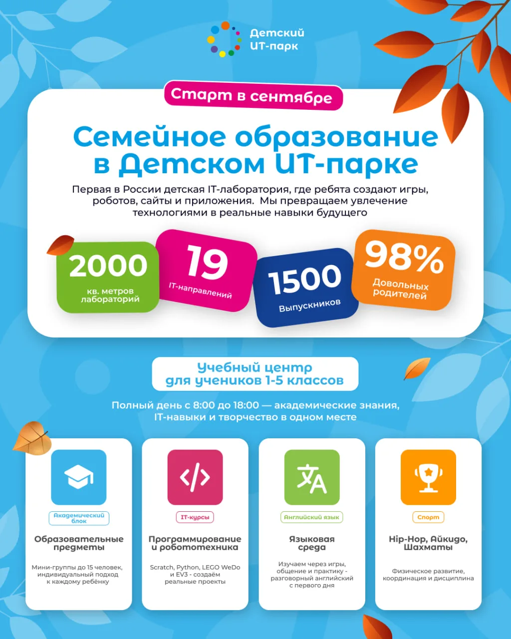 С 1 сентября в Детском ИТ-парке стартует Учебный центр!