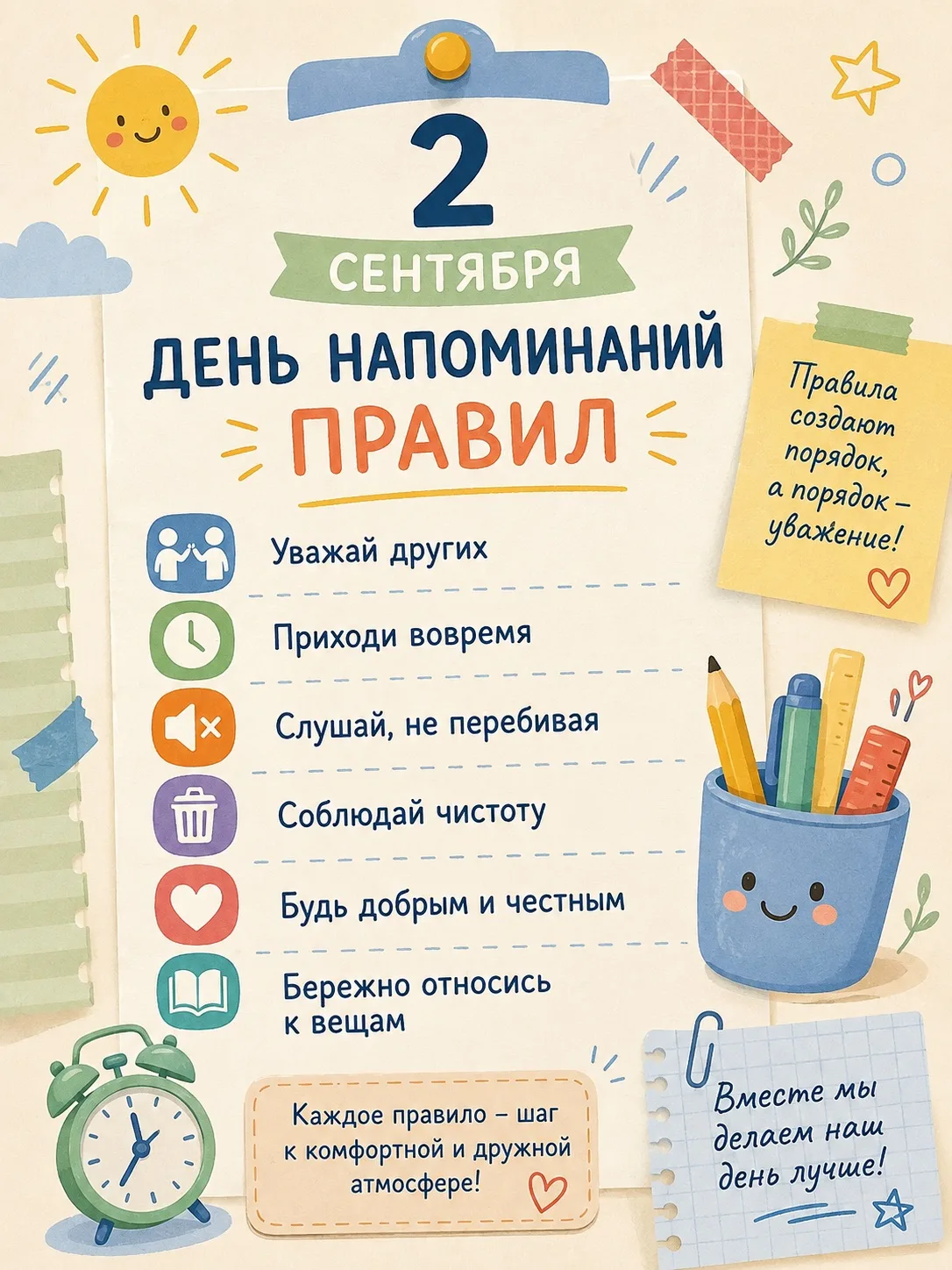 📌 2 сентября — День напоминаний правил