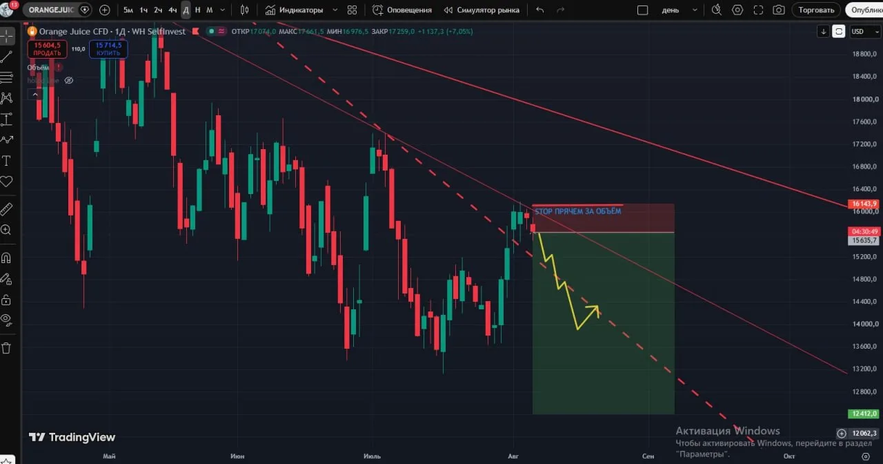 #ORANGE c текущих 🤏

💭 Вот и сок подошёл к своему скрытому тренду и показывает реакцию продавца.
�