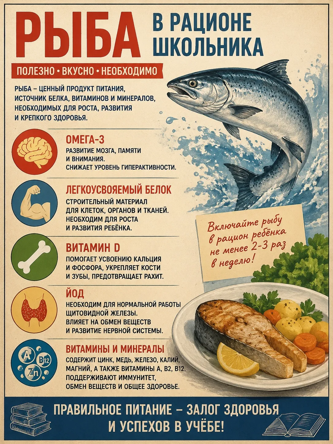 🥗 Азбука здорового питания школьника

Правильное питание — одна из важных составляющих здоровья, хо