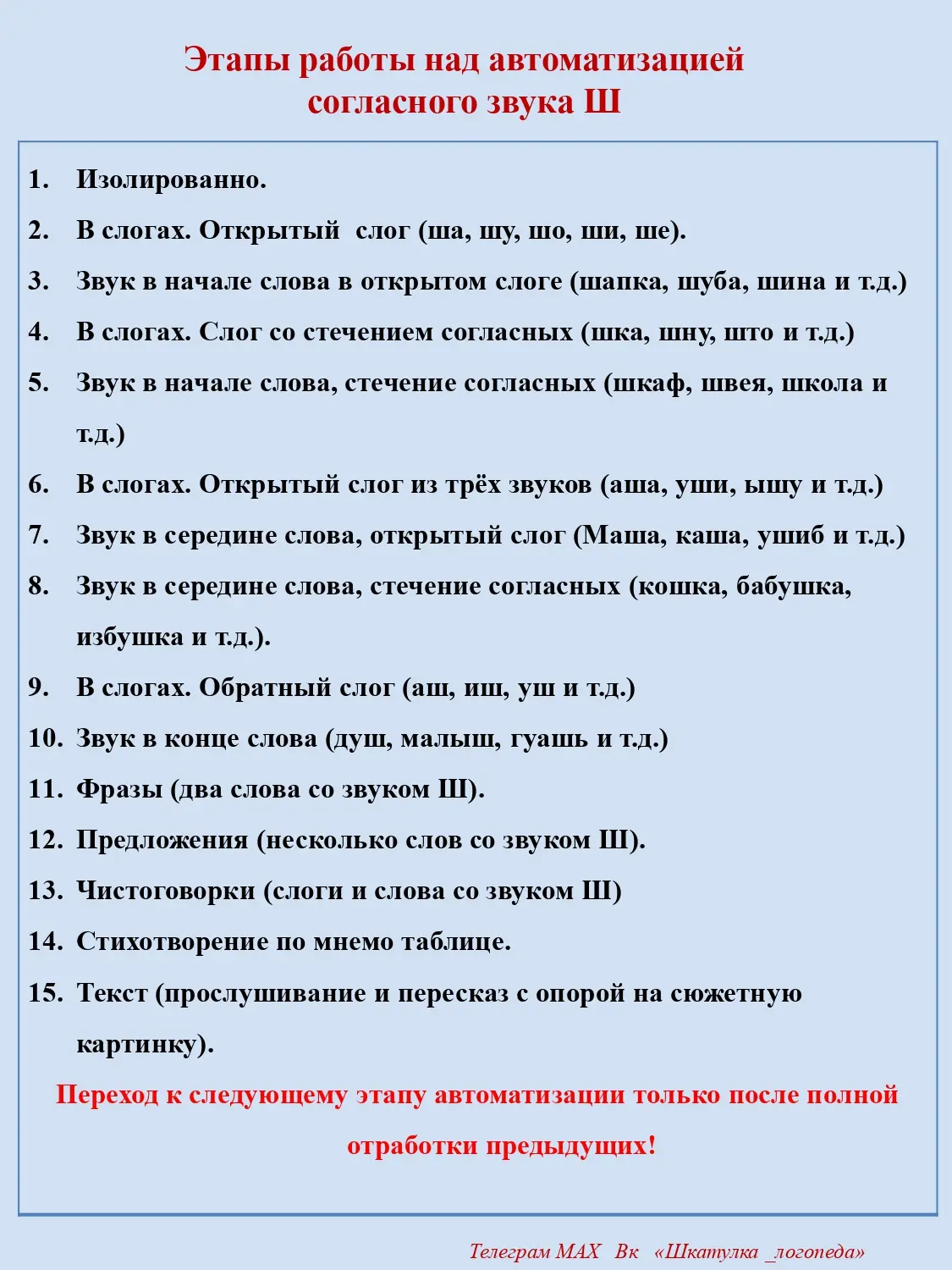 Этапы автоматизации звука Ш.